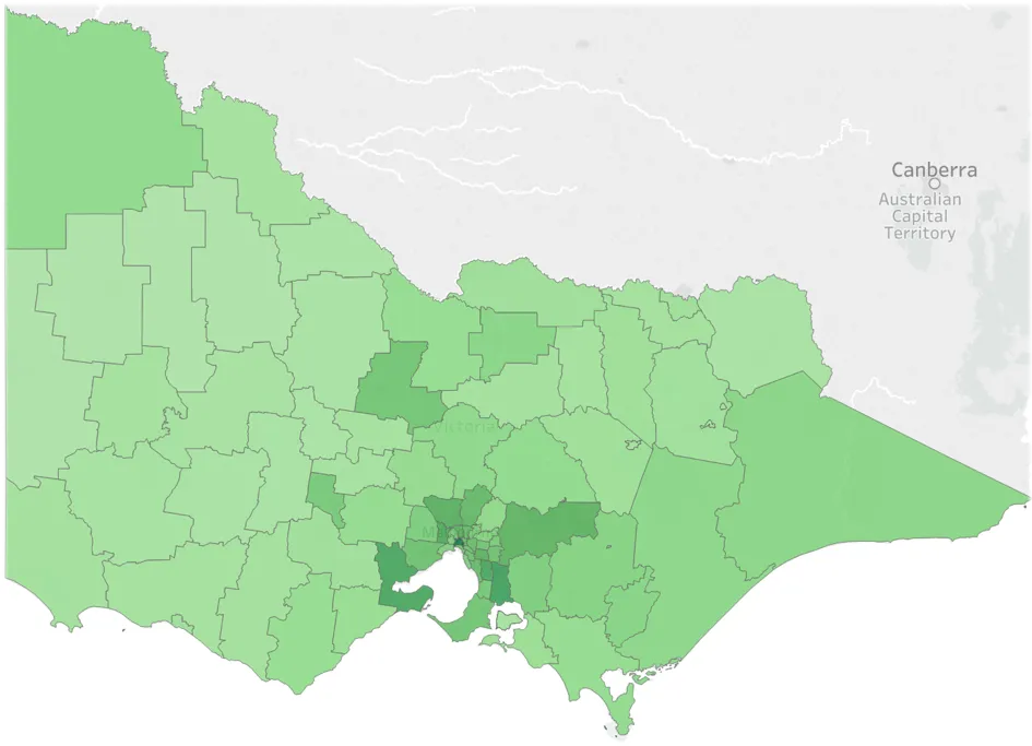 Geospatial crash map — severity-coloured points across Victoria